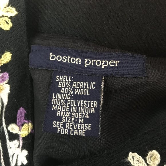Boston Proper Black Floral Embroidered Sweater Jacket, Blazer, Mandarin Collar M - Picture 8 of 9